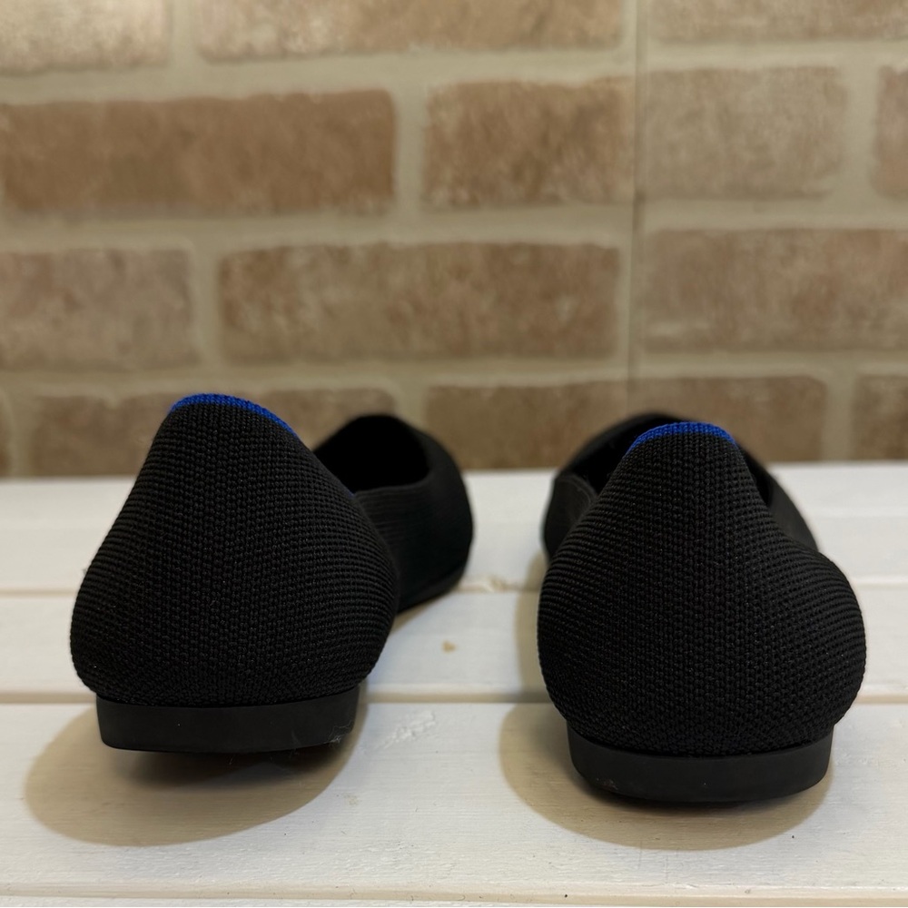 Rothy's Black Pointed Toe Flats with Blue Inner Lining - Picture 7 of 9